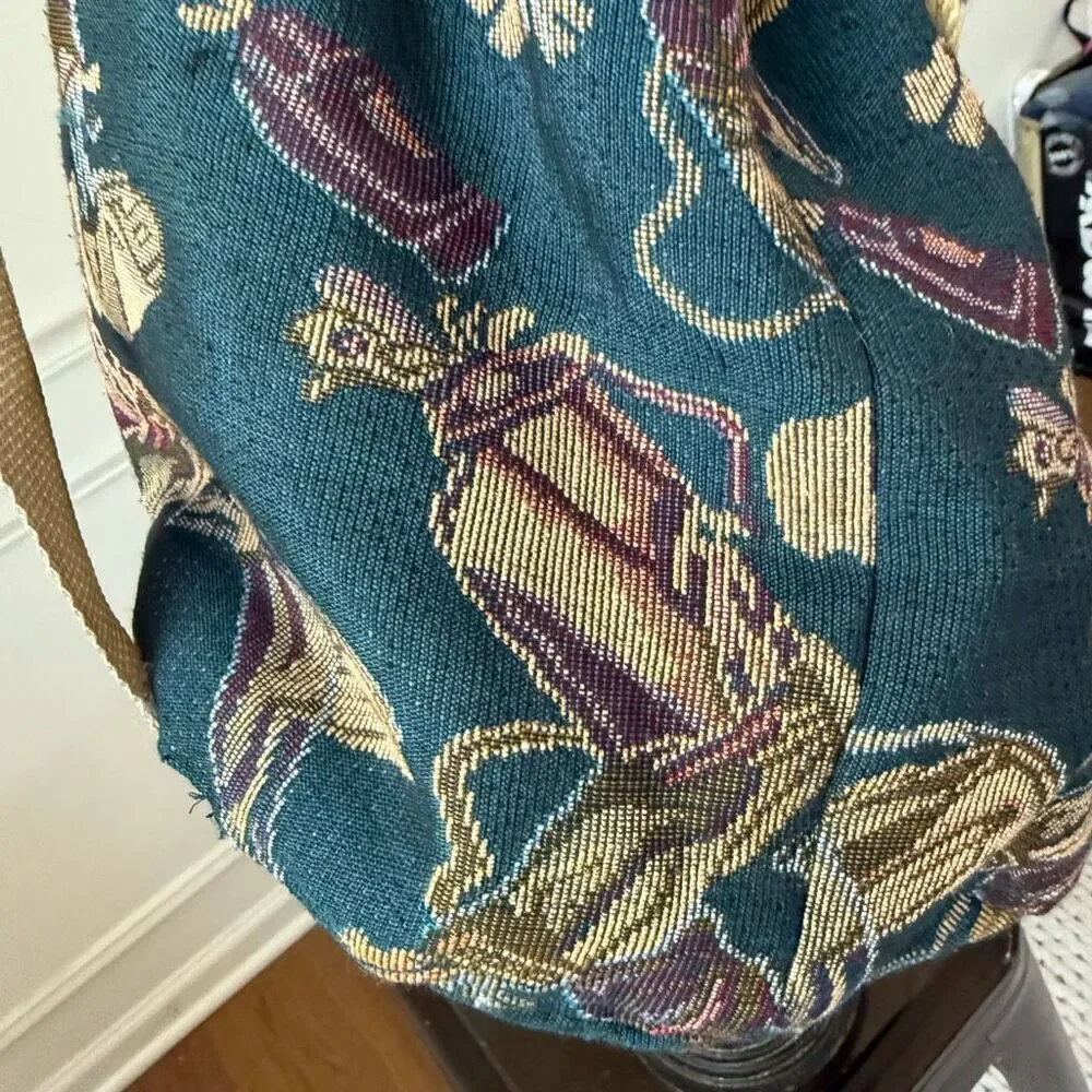 Vintage 90s Golf Tapestry Sling Shoulder Bag Drawstring